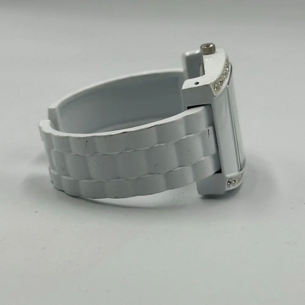 3/$30 Geneva Watch Women White Crystal Bezel Hinged Cuff Band New Battery